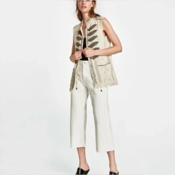 ZARA Embellished Beaded Boho Military Vest | Size Small - Picture 9 of 9